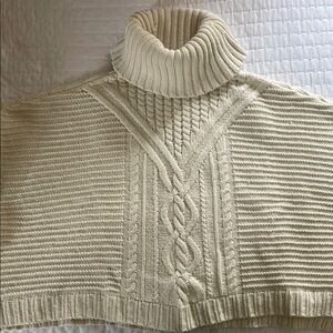 Women's Cream Turtleneck Sweater Poncho